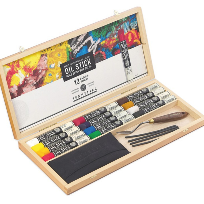 Sennelier Artists Oil Sticks Wooden Box Set 12 x 38ml open