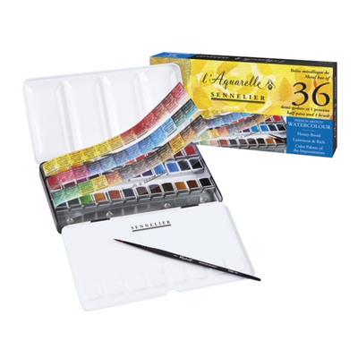 Sennelier Watercolour Metal Box Set 36 x 1/2 Pans