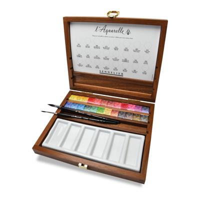 Sennelier Wooden Watercolour Box Set 24 x 1/2 Pans Ceramic Palette
