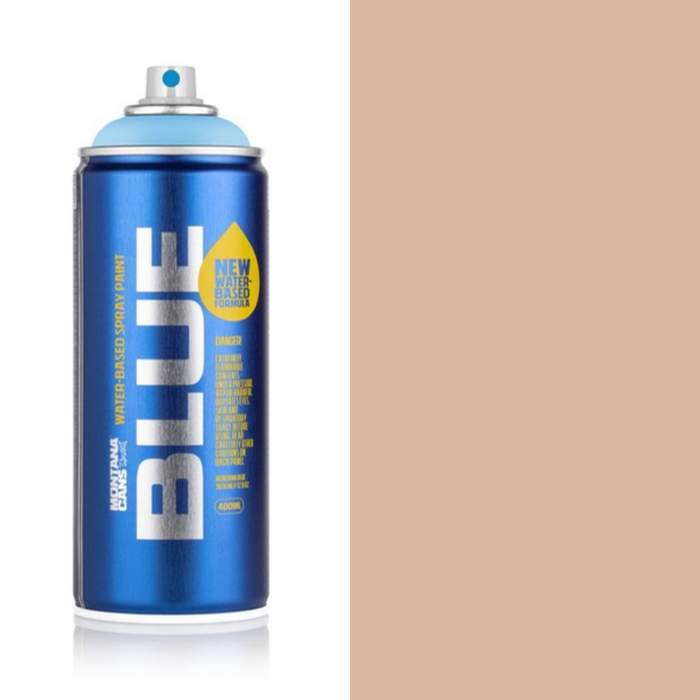 Montana Blue Coffee Creme spray paint can, 400ml, half-can half-colour swatch