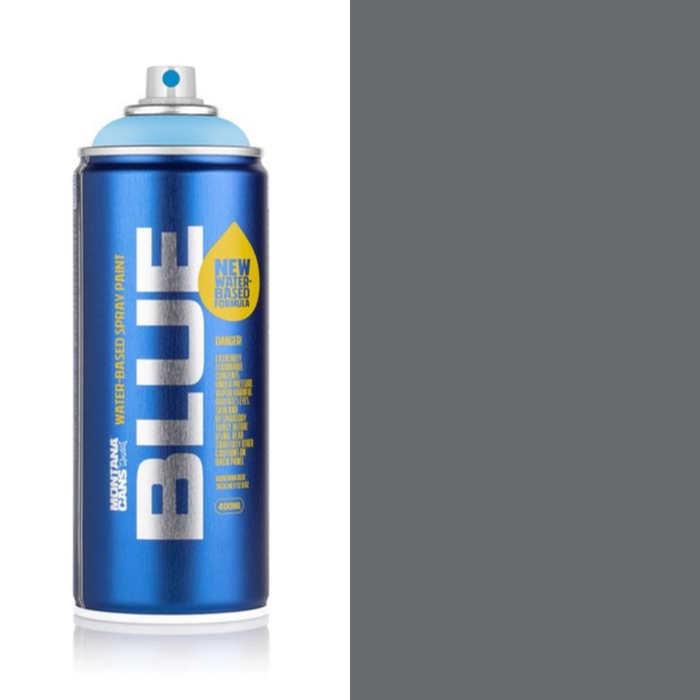 Montana Blue Tunnel Grey spray paint can, 400ml, half-can half-colour swatch