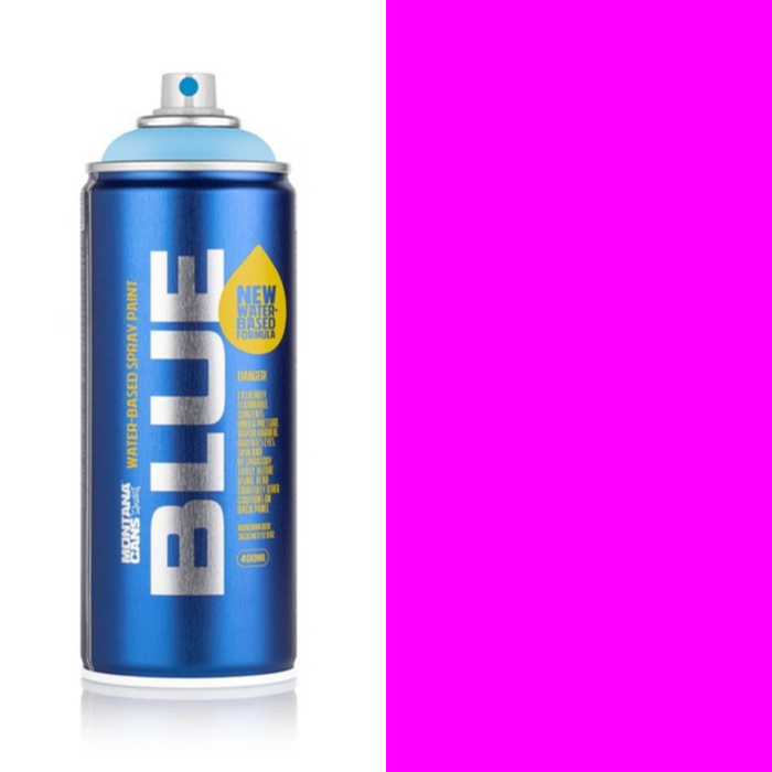 Montana Blue Fluor Pink spray paint can, 400ml, half-can half-colour swatch