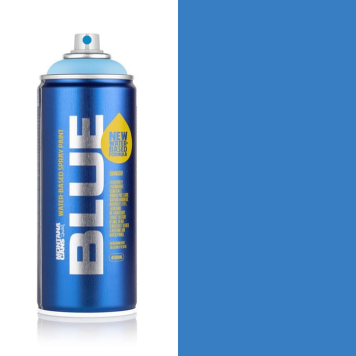 Montana Blue Morpho spray paint can, 400ml, half-can half-colour swatch