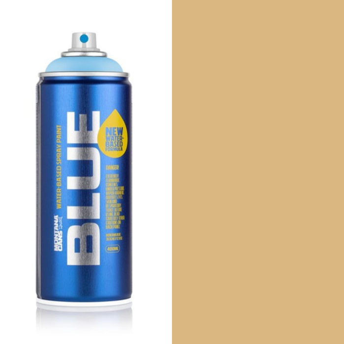 Montana Blue Beige spray paint can, 400ml, half-can half-colour swatch