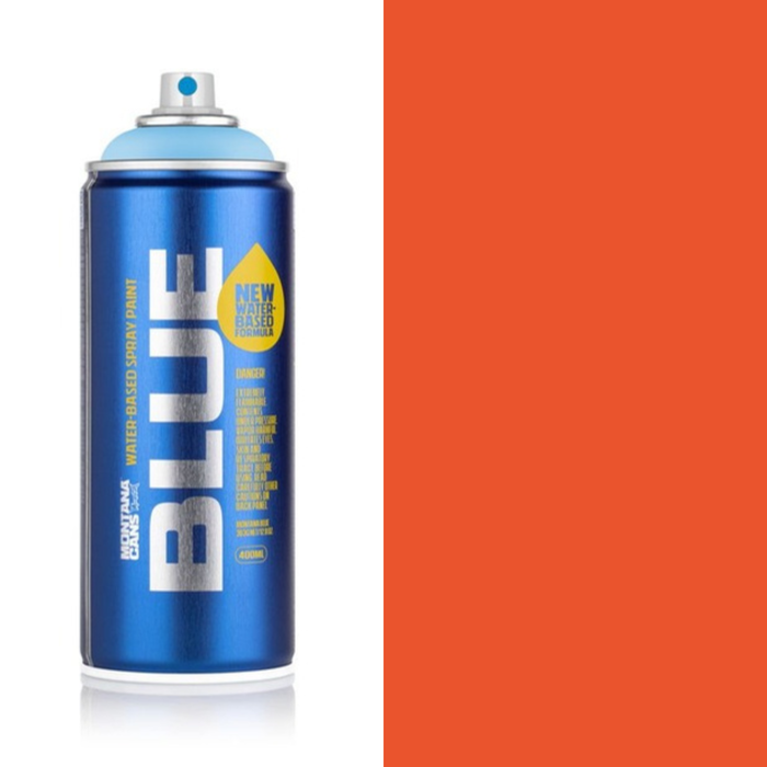 Montana Blue Groove Orange spray paint can, 400ml, half-can half-colour swatch