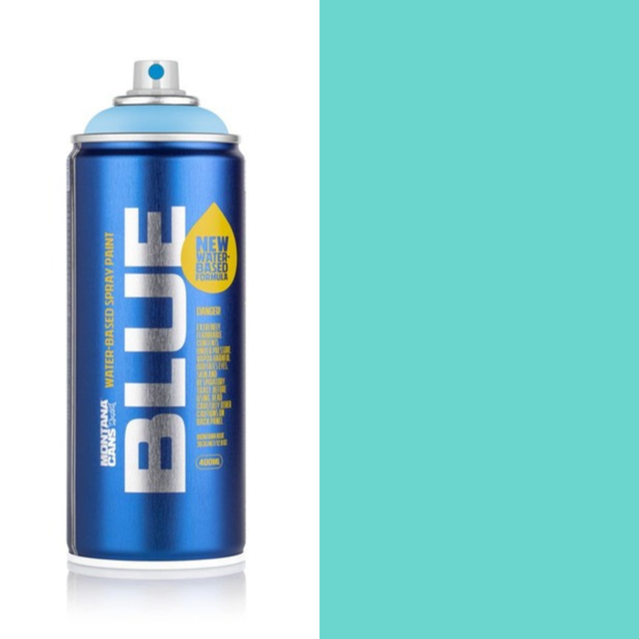 Montana Blue Shining Mint spray paint can, 400ml, half-can half-colour swatch