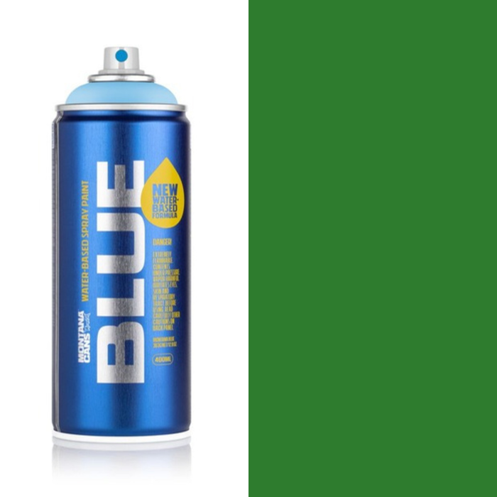 Montana Blue Juicy Grass spray paint can, 400ml, half-can half-colour swatch