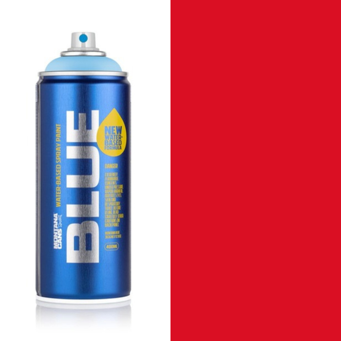 Montana Blue Bulls Red spray paint can, 400ml, half-can half-colour swatch