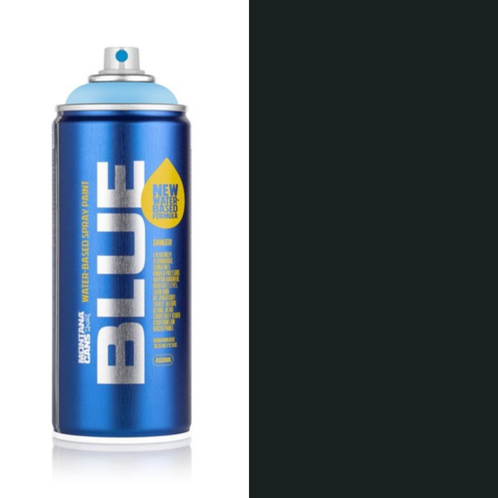 Montana Blue Anthracite spray paint can, 400ml, half-can half-colour swatch
