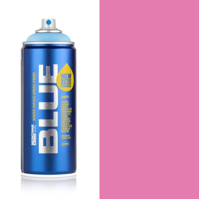 Montana Blue Kirby spray paint can, 400ml, half-can half-colour swatch