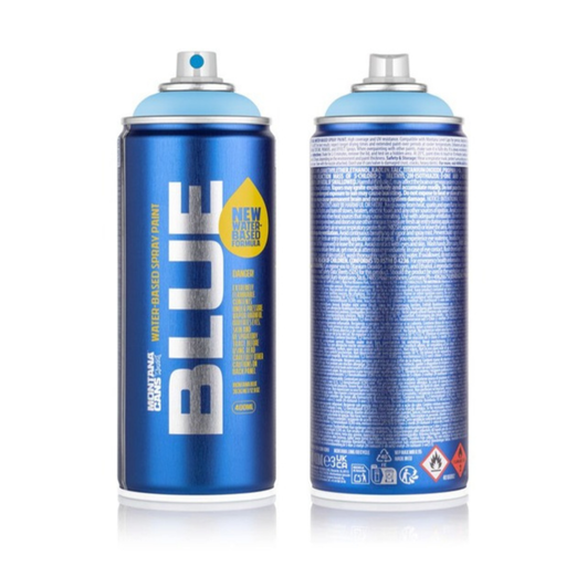 Montana Blue water-based spray paint can, 400ml, blue aerosol with light blue cap