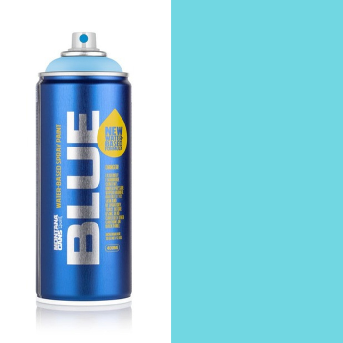 Montana Blue Sardinia spray paint can, 400ml, half-can half-colour swatch