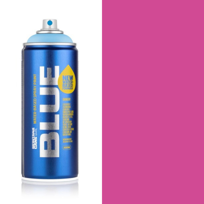 Montana Blue Flirt spray paint can, 400ml, half-can half-colour swatch
