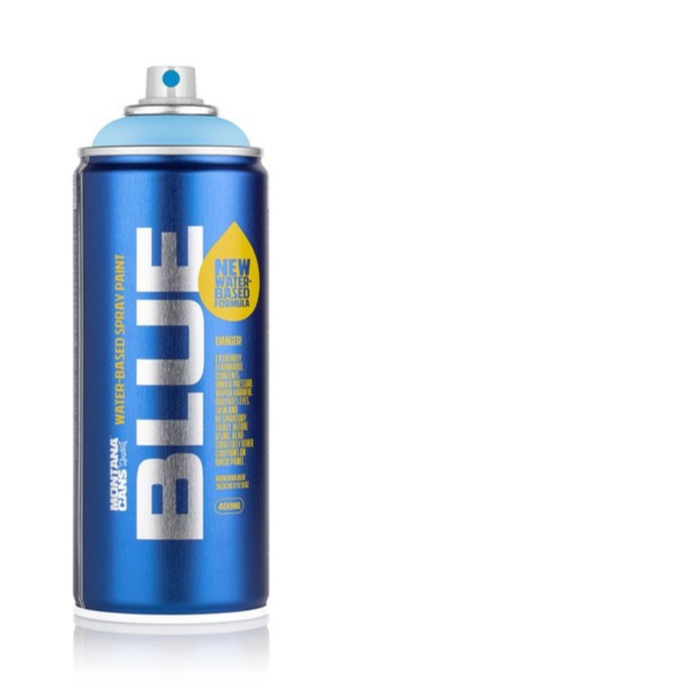 Montana Blue White spray paint can, 400ml, half-can half-colour swatch