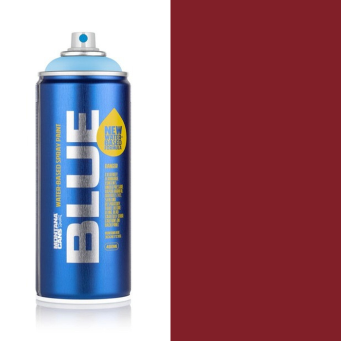 Montana Blue Noble Red spray paint can, 400ml, half-can half-colour swatch