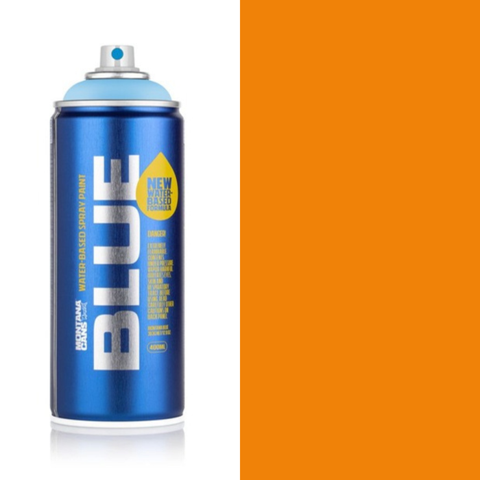 Montana Blue Clockwork Orange spray paint can, 400ml, half-can half-colour swatch