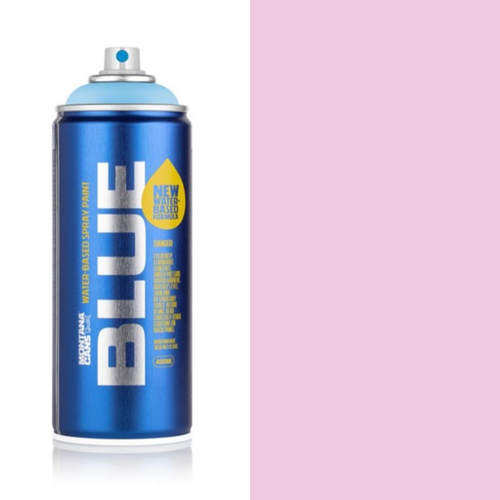 Montana Blue Powder Blush spray paint can, 400ml, half-can half-colour swatch