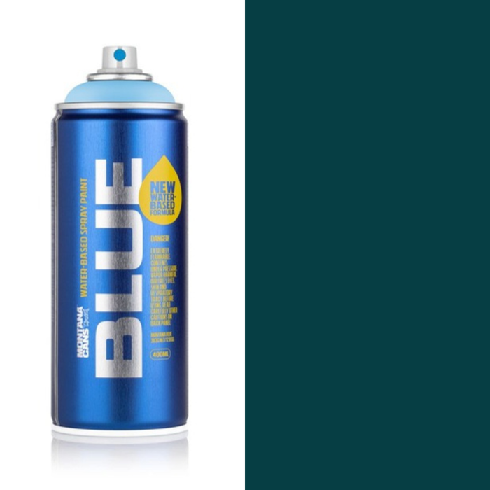 Montana Blue Petrol spray paint can, 400ml, half-can half-colour swatch