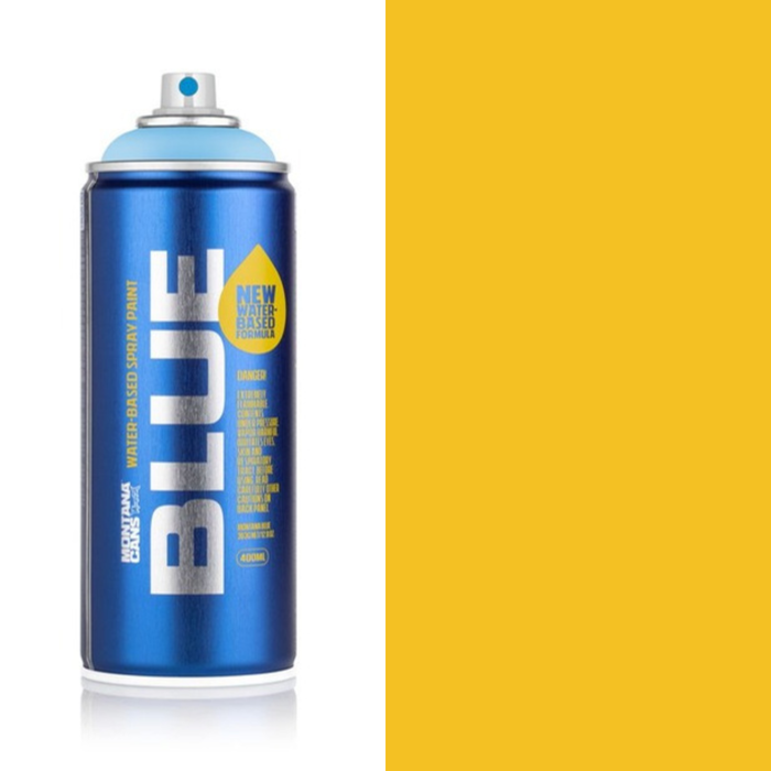 Montana Blue Mango Tango spray paint can, 400ml, half-can half-colour swatch