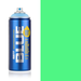 Montana Blue Fluor Green spray paint can, 400ml, half-can half-colour swatch