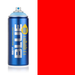 Montana Blue Fluor Red spray paint can, 400ml, half-can half-colour swatch