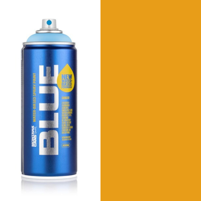 Montana Blue Corny spray paint can, 400ml, half-can half-colour swatch