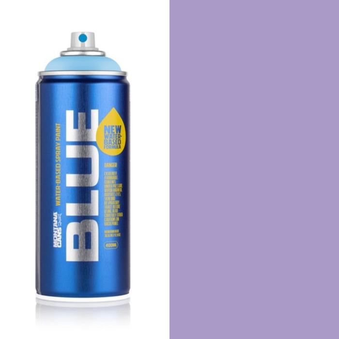 Montana Blue Light Lilac spray paint can, 400ml, half-can half-colour swatch