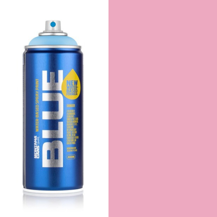 Montana Blue Daft Pink spray paint can, 400ml, half-can half-colour swatch