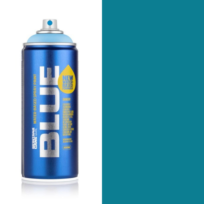 Montana Blue Grotto spray paint can, 400ml, half-can half-colour swatch
