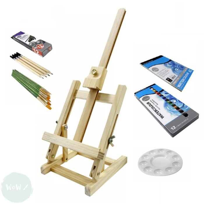 Daler-Rowney Simply Watercolour Creative Easel Set - contents laid out
