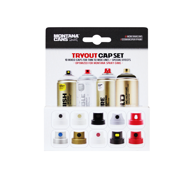Montana spray paint tryout cap set, assorted nozzle caps for testing spray patterns