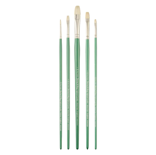 Set of five paint brushes with green handles Pro Arte Made In UK