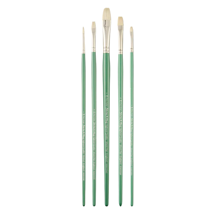 Set of five paint brushes with green handles Pro Arte Made In UK