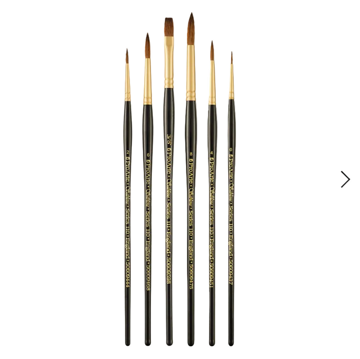 Professional product image of the Pro Arte W14 Sablene Brush Set featuring wave synthetic watercolour brushes in branded packaging with round and flat brush shapes.