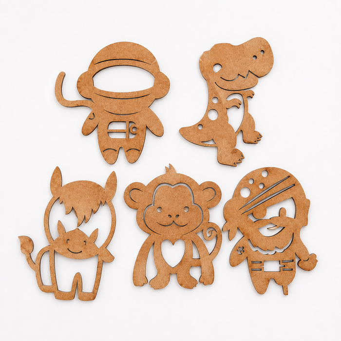 Kids Stencil Pack of 5 - Astronaut, Dinosaur, Unicorn, Monkey & Pirate