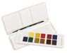 Daler Rowney Aquafine Watercolour Travel Set, open tin showing 12 half-pans and brush - Graffiti Gallery
