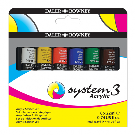Daler Rowney System 3 Acrylic Starter Set, 6x22ml